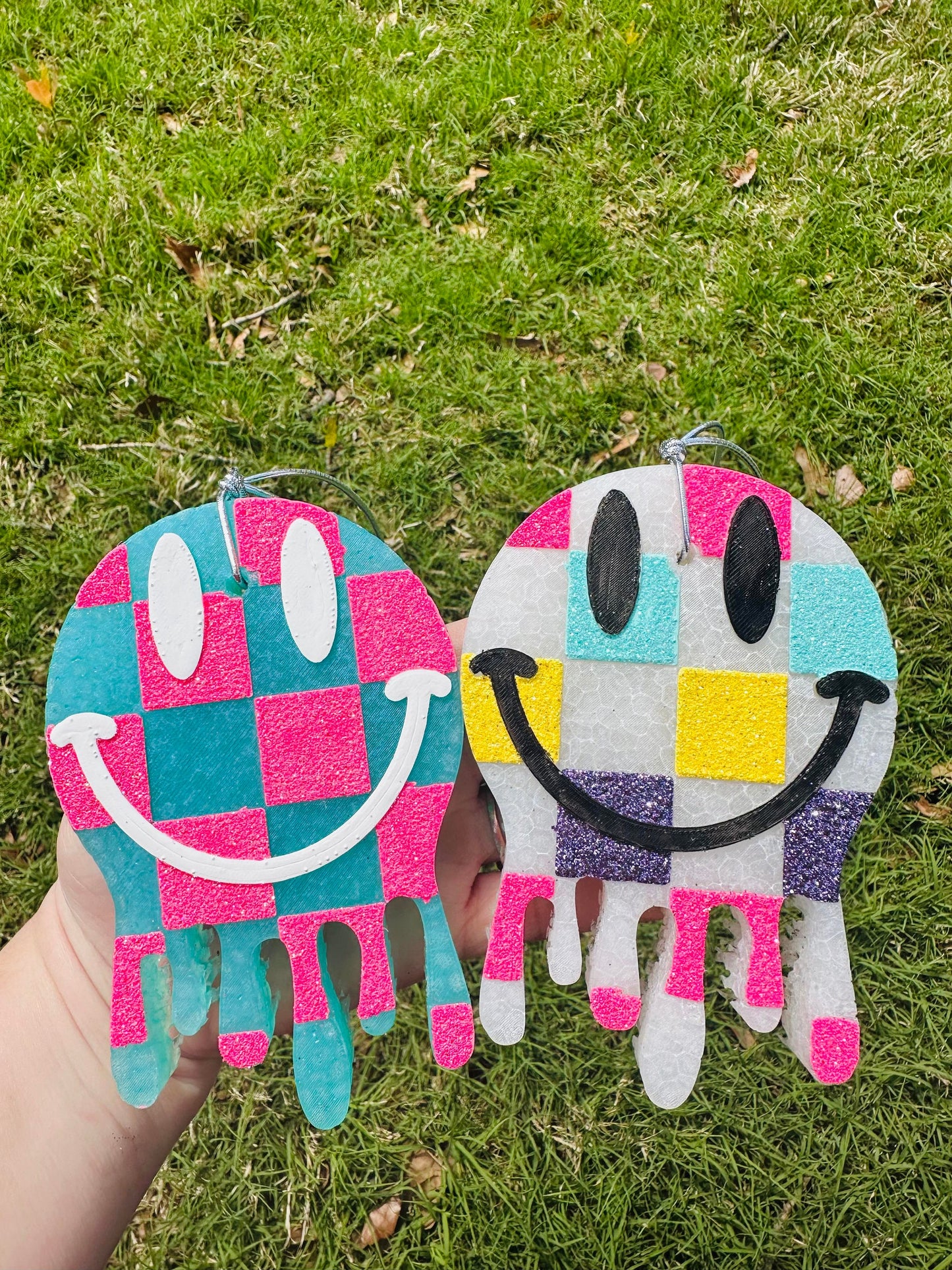 Drip Smiley Face Car Freshies, Checkered Car Freshies, Custom Car Freshies, Wholesale Car Freshies, Smiley Face Car Freshies