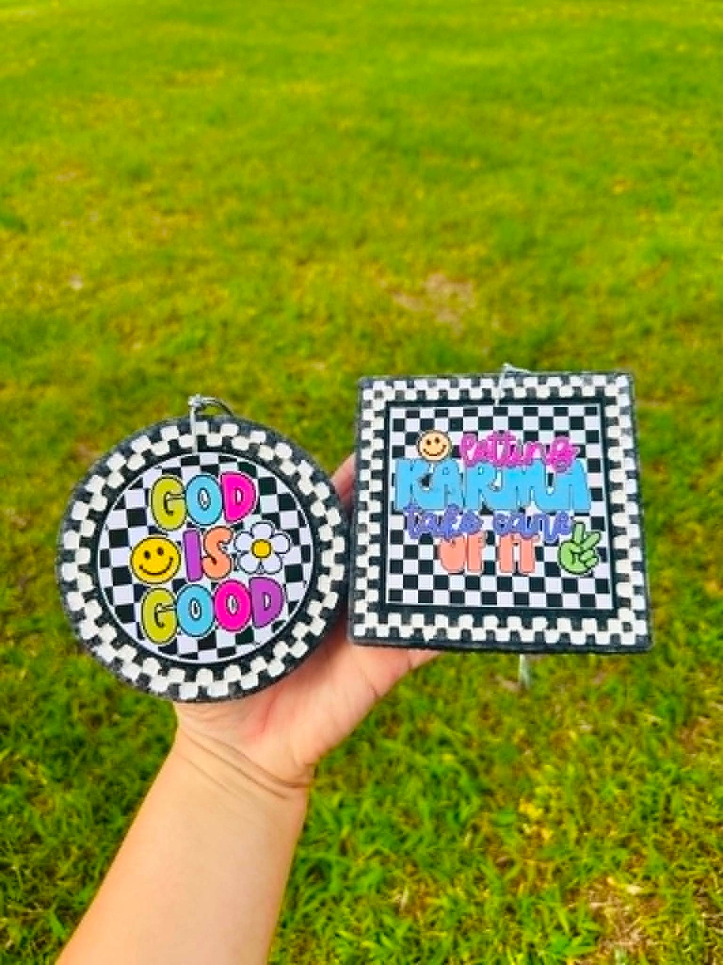 Checkered Print Cardstock Freshies, God is Good Freshies, Letting Karma Handle It Freshies,