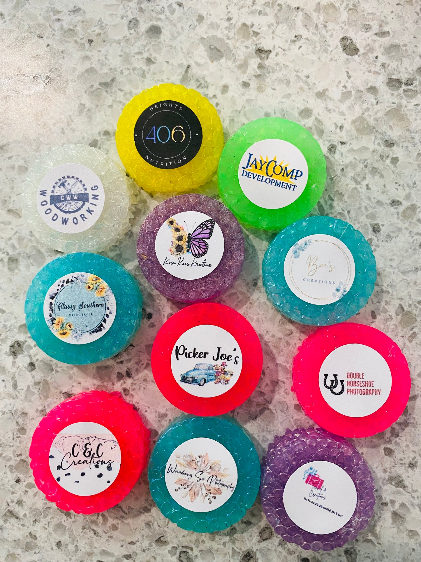 Mini logo Freshie freebies, boutique package fillers, wholesale car freshies, bull wholesale freshies, package fillers