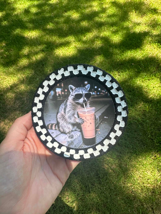 Feral Racoon Checkered Print Car Freshie