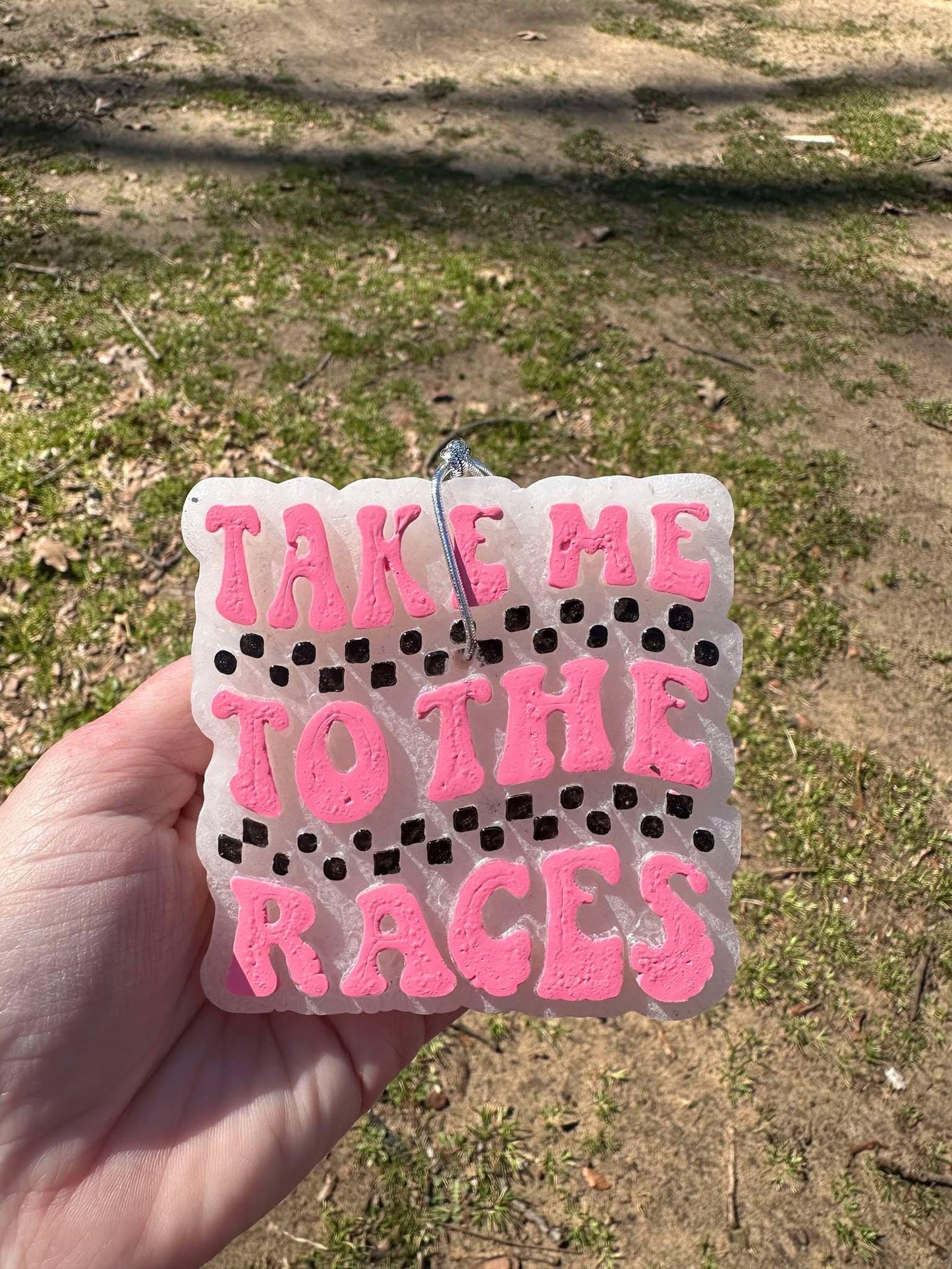 Take Me To The Races Car Freshie, Racing Car Freshie, Checkered Car Freshie, Dirt Track Car Freshies
