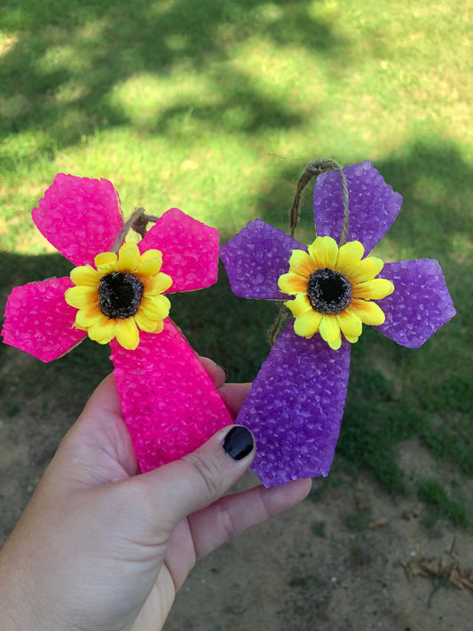 Cross w/ Sunflower Car Scent, Car Scent, Car Freshie, Aroma Bead Freshies, Custom Car Freshies, Cross Car Freshie
