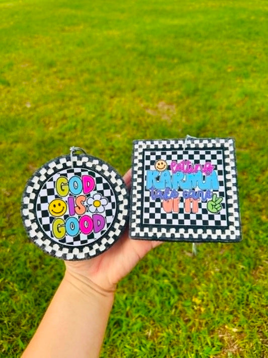 Checkered Print Cardstock Freshies, God is Good Freshies, Letting Karma Handle It Freshies,