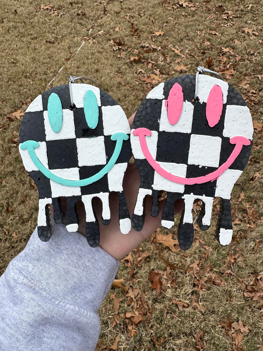 Drip Smiley Face Car Freshies, Checkered Car Freshies, Custom Car Freshies, Wholesale Car Freshies, Smiley Face Car Freshies