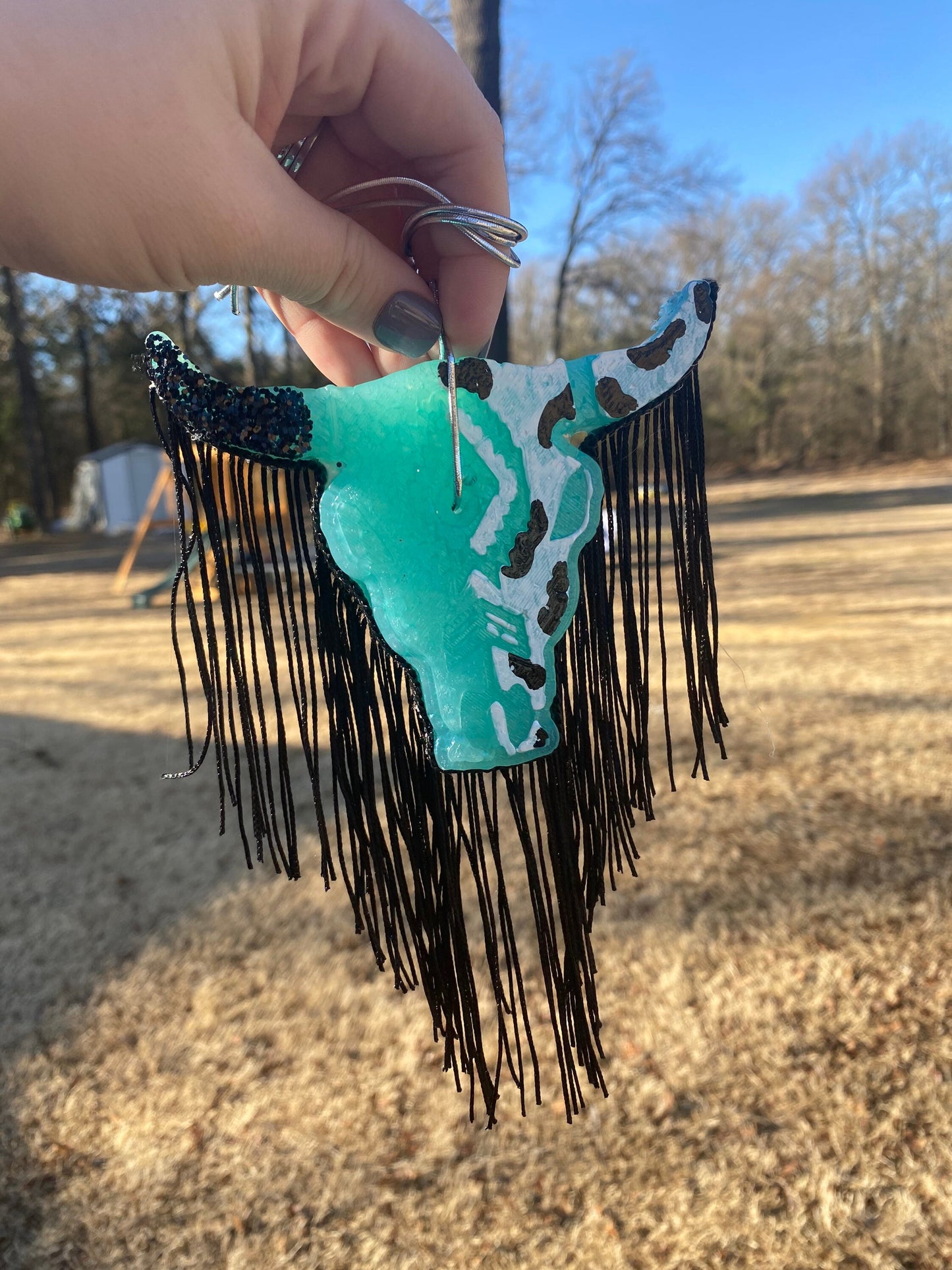 Aztec Bull Skull Cow Print Car Freshie, Western Car FRESHIES, Aroma Bead Car Scents