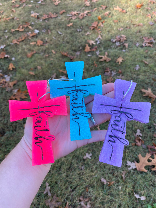 Faith Cross Car Freshie, Car Scent, Car Freshener, Aroma Bead Car Scents