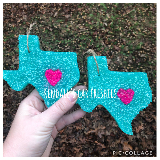 Texas w/ pink heart Car Freshies, Car Scents, Car Fresheners, Aroma Bead Freshies, Texas Car Freshies