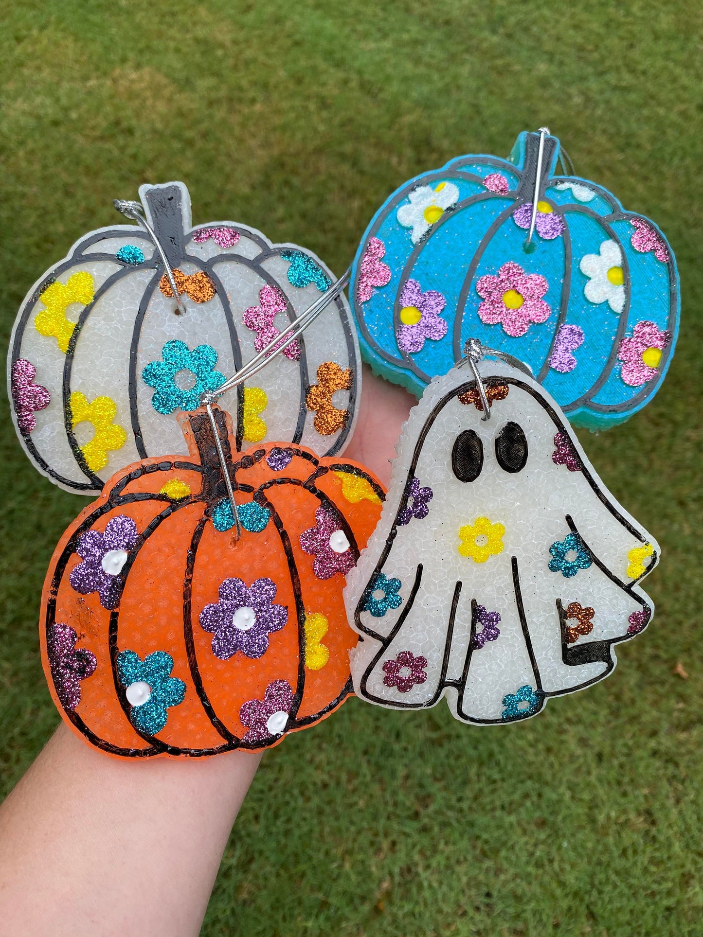 Floral Pumpkin Car Freshies, Floral Ghost Car Freshies