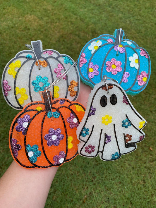 Floral Pumpkin Car Freshies, Floral Ghost Car Freshies
