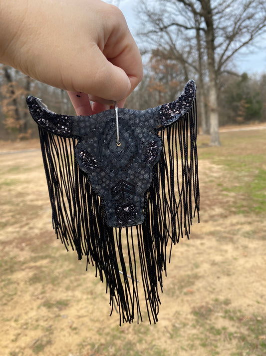 Bull Skull Car Freshie, Aztec Bull Car Freshie, Car Scent, Car Freshener, Aroma Bead Car Scents, Fringe Car Freshie
