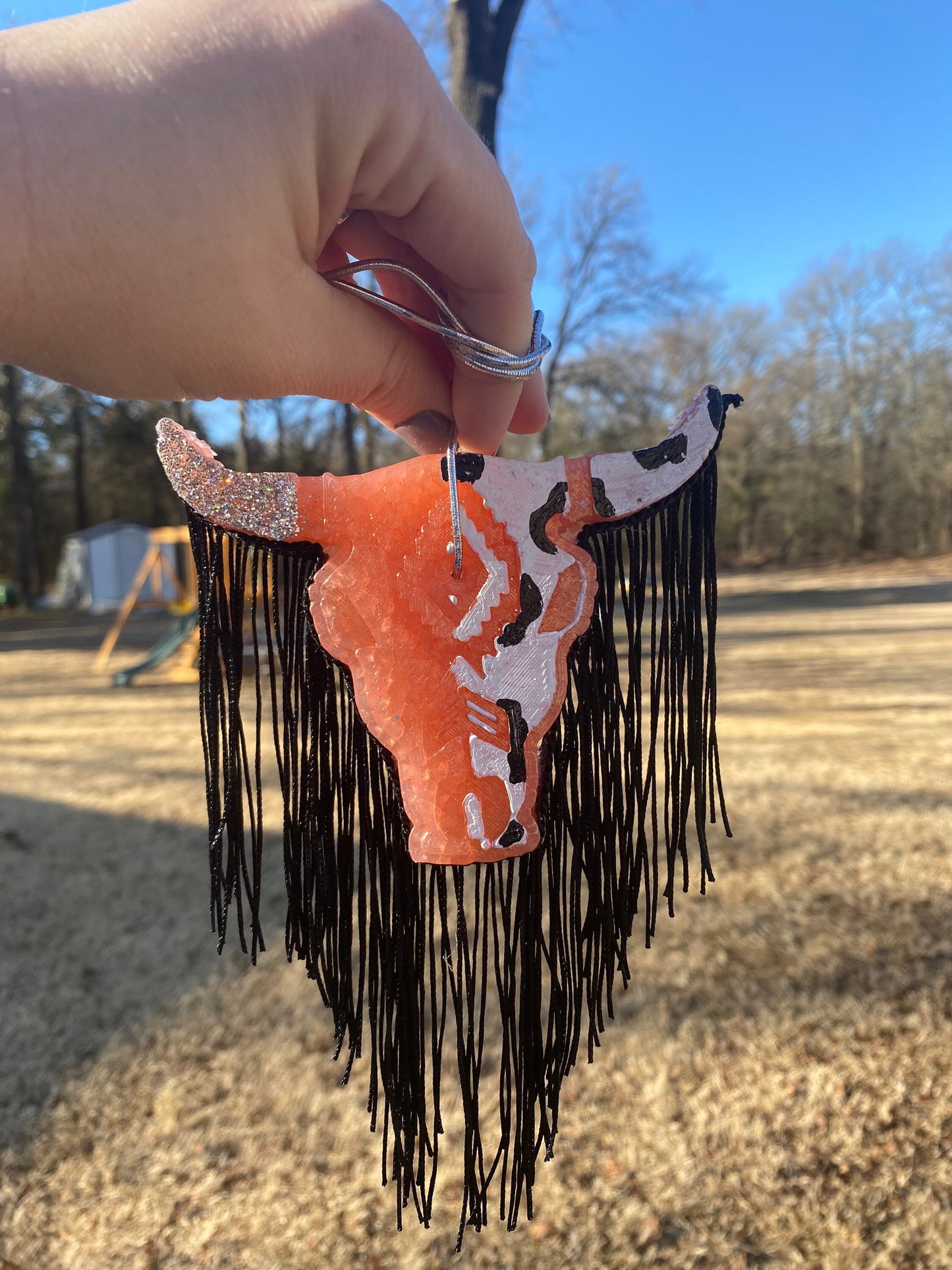 Aztec Bull Skull Cow Print Car Freshie, Western Car FRESHIES, Aroma Bead Car Scents