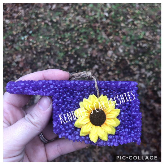 Oklahoma Sunflower Car Freshie, Car Scent, Car Freshener, Aroma Bead Freshies, Custom Car Freshies, Oklahoma Car Freshie